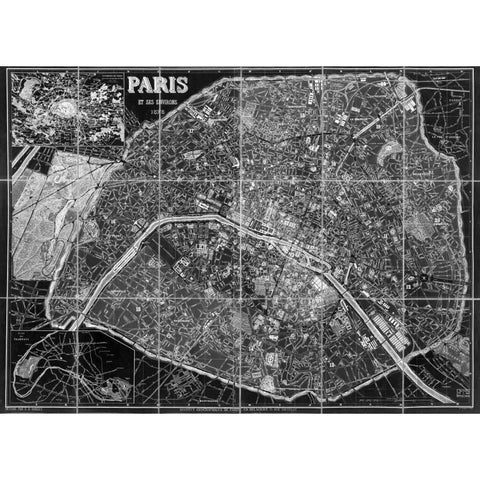 Paris Map BW Black Modern Wood Framed Art Print with Double Matting by Carlson, Tina