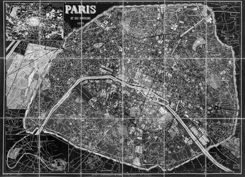 Paris Map BW White Modern Wood Framed Art Print with Double Matting by Carlson, Tina