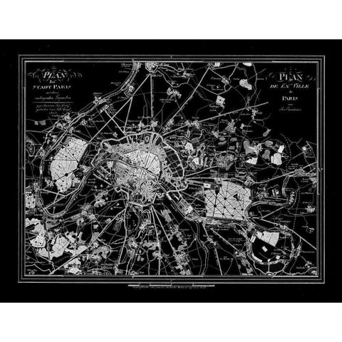 Paris Map 2 BW  Black Modern Wood Framed Art Print with Double Matting by Carlson, Tina