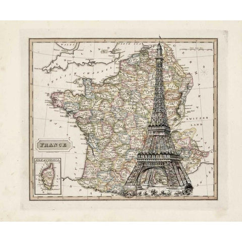 Eiffel Tower Map White Modern Wood Framed Art Print by Carlson, Tina