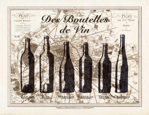 Paris Wine Bottles Black Ornate Wood Framed Art Print with Double Matting by Carlson, Tina