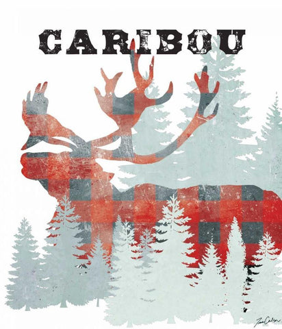 Plaid Caribou Black Ornate Wood Framed Art Print with Double Matting by Carlson, Tina