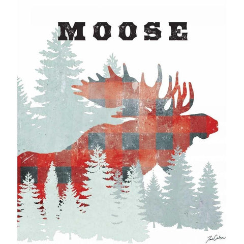Plaid Moose Black Modern Wood Framed Art Print by Carlson, Tina