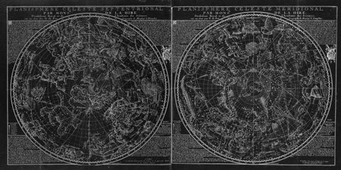 Planisphere Celeste BW Black Ornate Wood Framed Art Print with Double Matting by Carlson, Tina