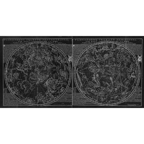 Planisphere Celeste BW Black Modern Wood Framed Art Print with Double Matting by Carlson, Tina