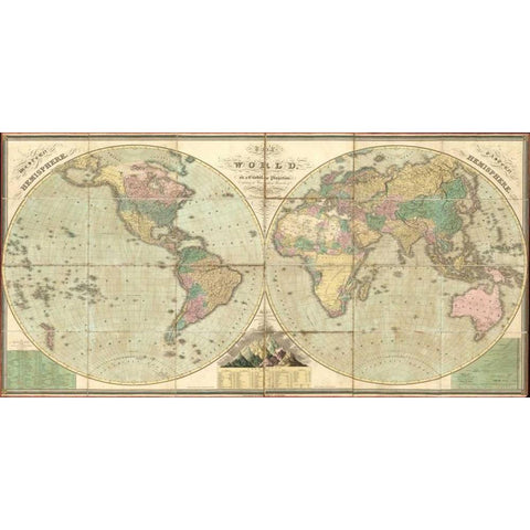 Tattered World Map Black Modern Wood Framed Art Print with Double Matting by Carlson, Tina