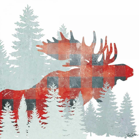 Moose Plaid Forest Gold Ornate Wood Framed Art Print with Double Matting by Carlson, Tina