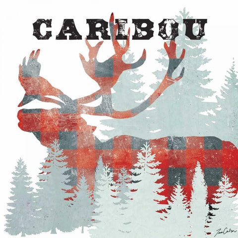 Plaid Caribou White Modern Wood Framed Art Print with Double Matting by Carlson, Tina