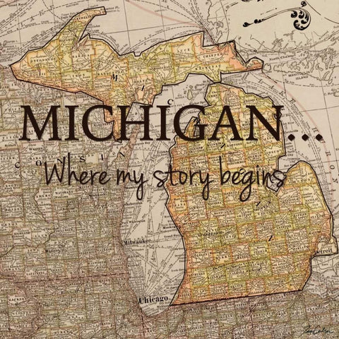 Story Michigan Black Modern Wood Framed Art Print with Double Matting by Carlson, Tina