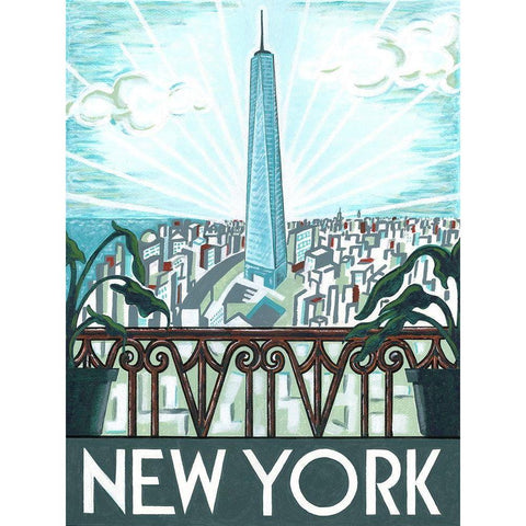 New York View White Modern Wood Framed Art Print by Reaves, Thom