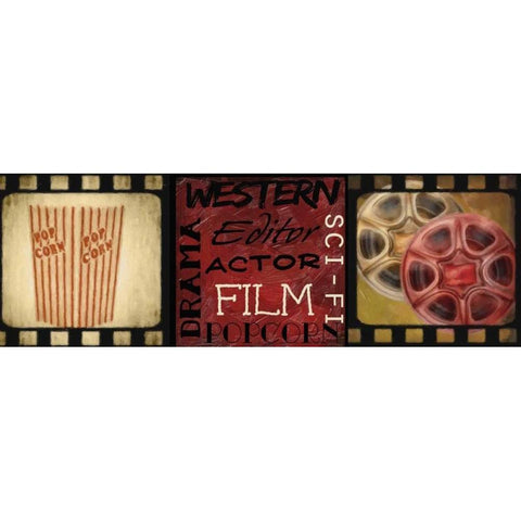 POPCORN AND FILM REEL Black Modern Wood Framed Art Print by Greene, Taylor