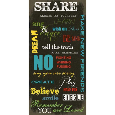 KIDS RULES Black Modern Wood Framed Art Print with Double Matting by Greene, Taylor