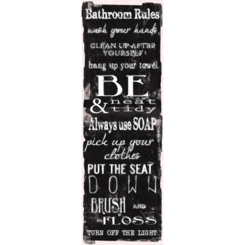 Bathroom Rules Black White White Modern Wood Framed Art Print by Greene, Taylor