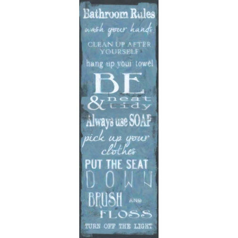 Bathroom Rules Blue White Gold Ornate Wood Framed Art Print with Double Matting by Greene, Taylor