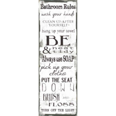 Bathroom Rules White Black Gold Ornate Wood Framed Art Print with Double Matting by Greene, Taylor