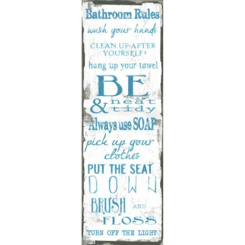 Bathroom Rules White-Blue Black Modern Wood Framed Art Print with Double Matting by Greene, Taylor