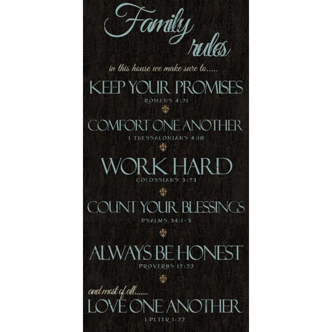 FAMILY RULES SCRIPTURES BLUE Black Modern Wood Framed Art Print with Double Matting by Greene, Taylor