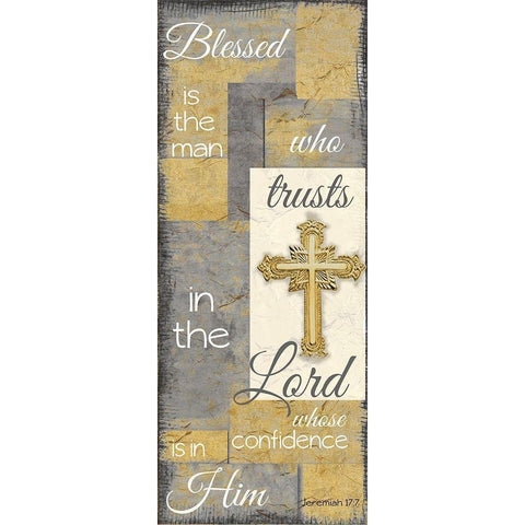 Blessed is the man grey gold Black Modern Wood Framed Art Print with Double Matting by Greene, Taylor