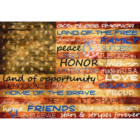 Typography Flag Black Modern Wood Framed Art Print by Greene, Taylor