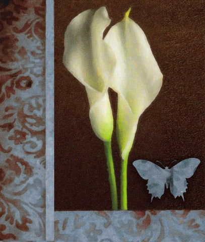 Gilded Calla Blue Black Ornate Wood Framed Art Print with Double Matting by Greene, Taylor