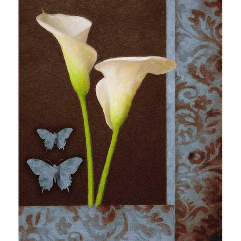 Gilded Calla2 Blue Gold Ornate Wood Framed Art Print with Double Matting by Greene, Taylor