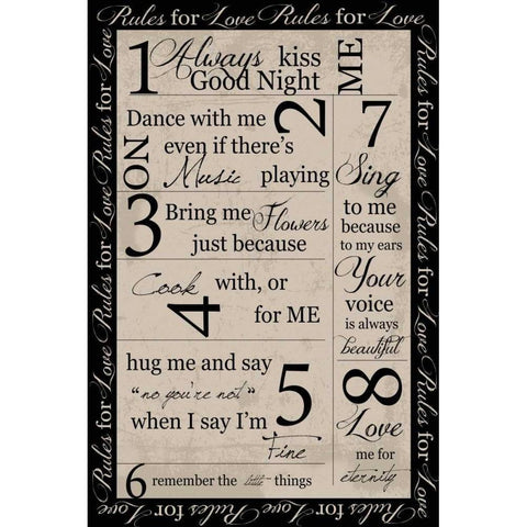 Rules For Love Blk Border White Modern Wood Framed Art Print by Greene, Taylor