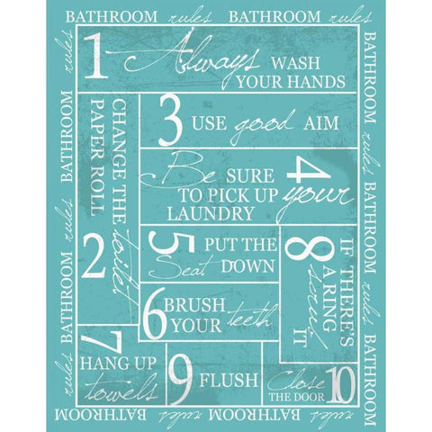 BATHRROM RULES WITH BORDER White Modern Wood Framed Art Print by Greene, Taylor