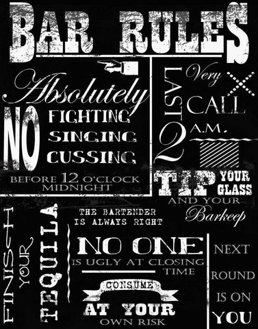 BAR RULES Black Ornate Wood Framed Art Print with Double Matting by Greene, Taylor