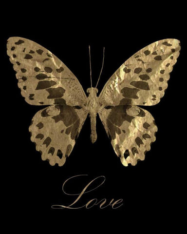 Love Gold Butterfly Black Ornate Wood Framed Art Print with Double Matting by Greene, Taylor