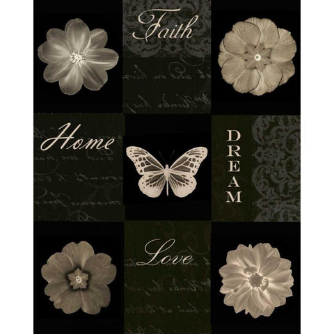 SEPIA FLORAL 9 PATCH Black Modern Wood Framed Art Print with Double Matting by Greene, Taylor