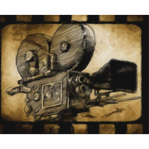 MOVIE CAMERA Gold Ornate Wood Framed Art Print with Double Matting by Greene, Taylor