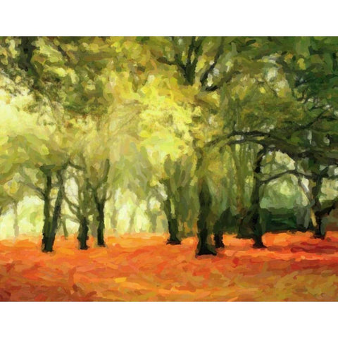 CRIMSON FOREST FLOOR Gold Ornate Wood Framed Art Print with Double Matting by Greene, Taylor