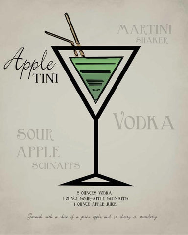 Appletini layered White Modern Wood Framed Art Print with Double Matting by Greene, Taylor