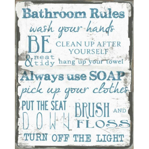 BATHROOM RULES WHITE White Modern Wood Framed Art Print by Greene, Taylor