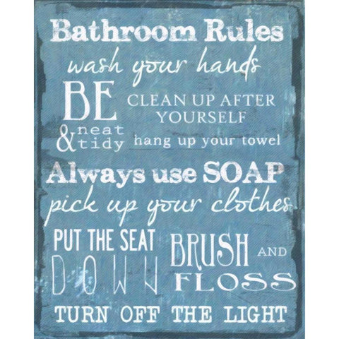 BATHROOM RULES BLUE Black Modern Wood Framed Art Print by Greene, Taylor