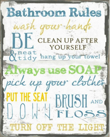 BATHROOM RULES MULTI White Modern Wood Framed Art Print with Double Matting by Greene, Taylor