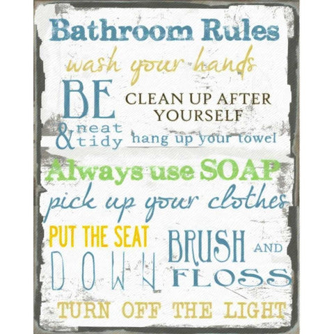 BATHROOM RULES MULTI Black Modern Wood Framed Art Print by Greene, Taylor