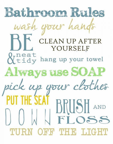 BATHROOM RULES MULTI Black Ornate Wood Framed Art Print with Double Matting by Greene, Taylor