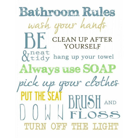 BATHROOM RULES MULTI Black Modern Wood Framed Art Print by Greene, Taylor