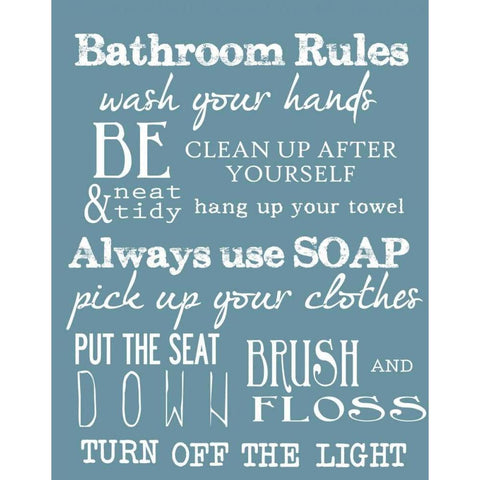 BATHROOM RULES BLUE White Modern Wood Framed Art Print by Greene, Taylor