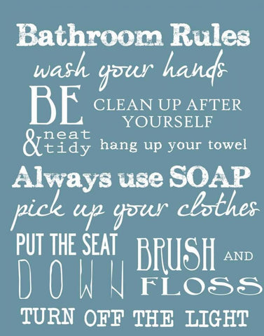 BATHROOM RULES BLUE White Modern Wood Framed Art Print with Double Matting by Greene, Taylor