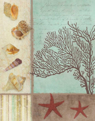 CORAL DECOUPAGE I Black Ornate Wood Framed Art Print with Double Matting by Greene, Taylor