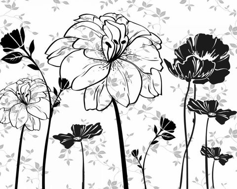 BLACK AND WHITE FLOWERS Black Ornate Wood Framed Art Print with Double Matting by Greene, Taylor