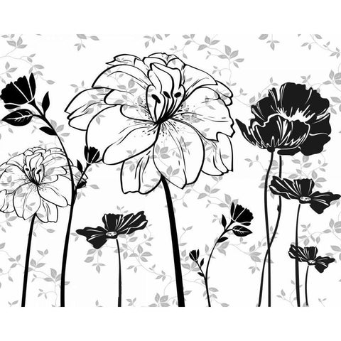 BLACK AND WHITE FLOWERS Black Modern Wood Framed Art Print by Greene, Taylor