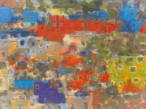 Colorful Houses White Modern Wood Framed Art Print with Double Matting by Greene, Taylor