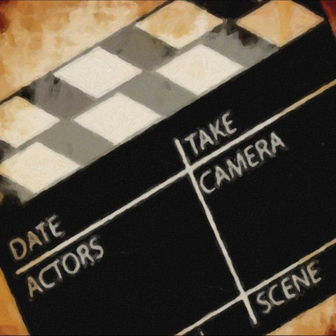 LIGHTS CAMERA ACTION_CLAPBOARD White Modern Wood Framed Art Print by Greene, Taylor