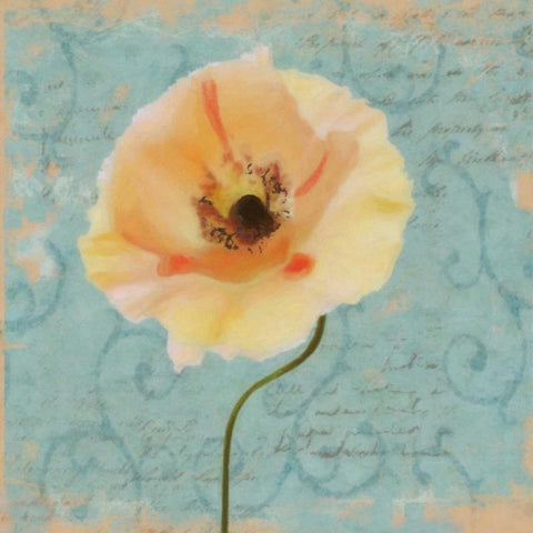 BLUE POPPY SCRIPT B1 White Modern Wood Framed Art Print with Double Matting by Greene, Taylor