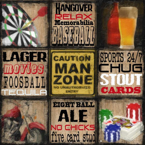 CAUTION MAN ZONE White Modern Wood Framed Art Print by Greene, Taylor