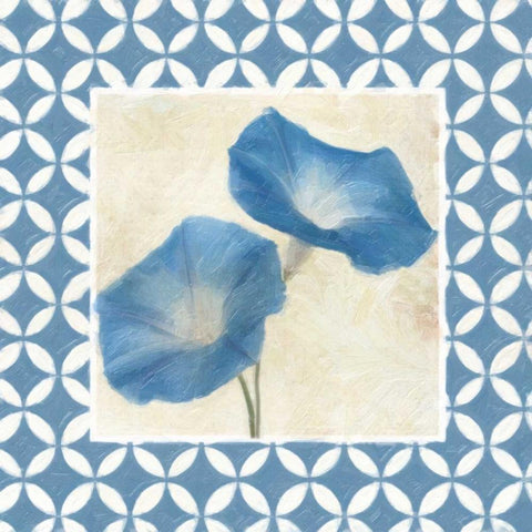 MOROCCAN BLUE FLORAL 1 Black Modern Wood Framed Art Print with Double Matting by Greene, Taylor