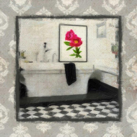 BLACK AND WHITE BATH 1 Black Ornate Wood Framed Art Print with Double Matting by Greene, Taylor